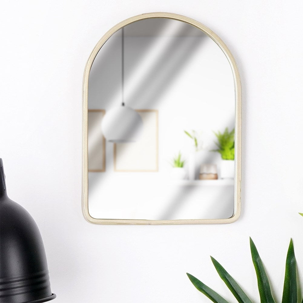 Elegant Wall Mirror with Curved Top and Champagne-Gold Frame