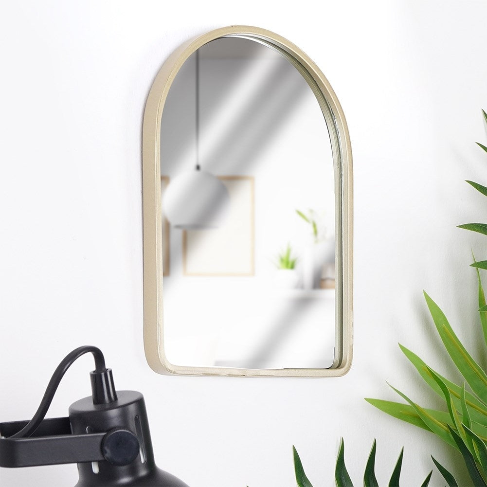Elegant Wall Mirror with Curved Top and Champagne-Gold Frame