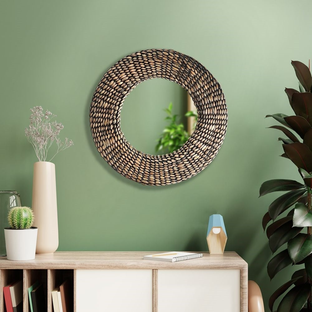 Elegant Wall Mirror with Handmade Water Hyacinth Frame