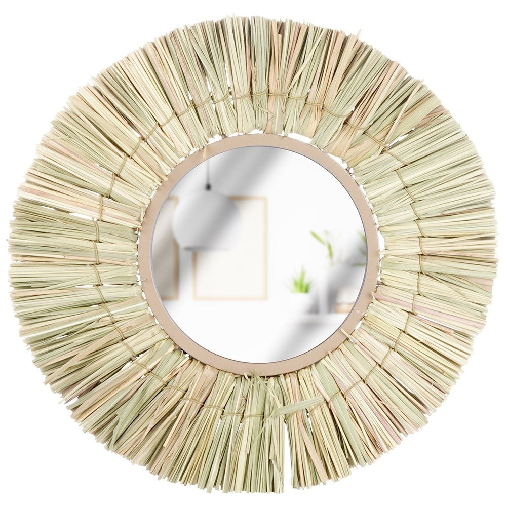 Elegant Wall Mirror with Natural Raffia Bast, 32 cm