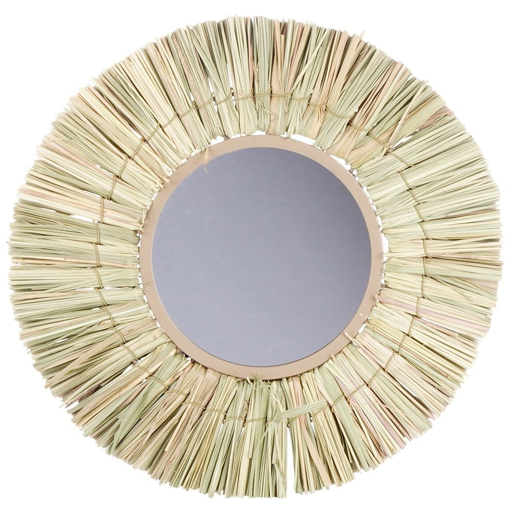 Elegant Wall Mirror with Natural Raffia Bast, 32 cm
