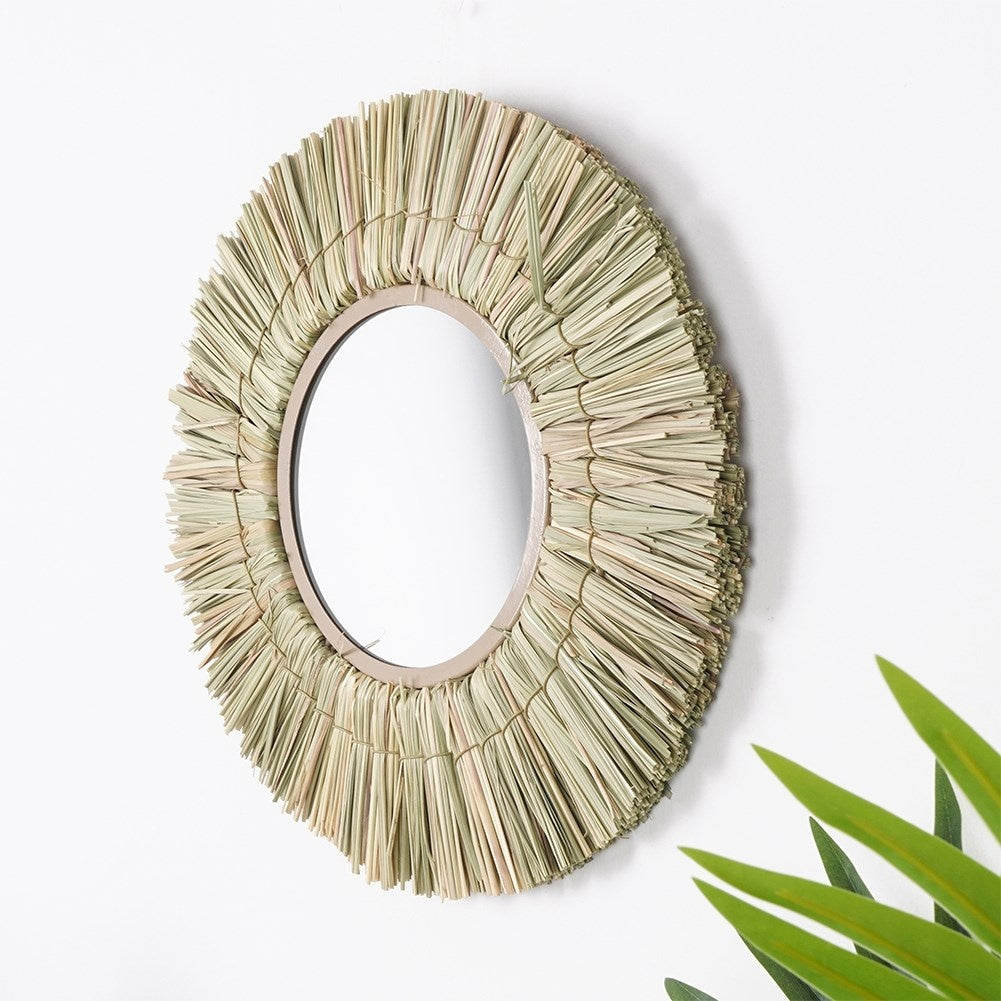 Elegant Wall Mirror with Natural Raffia Bast, 32 cm