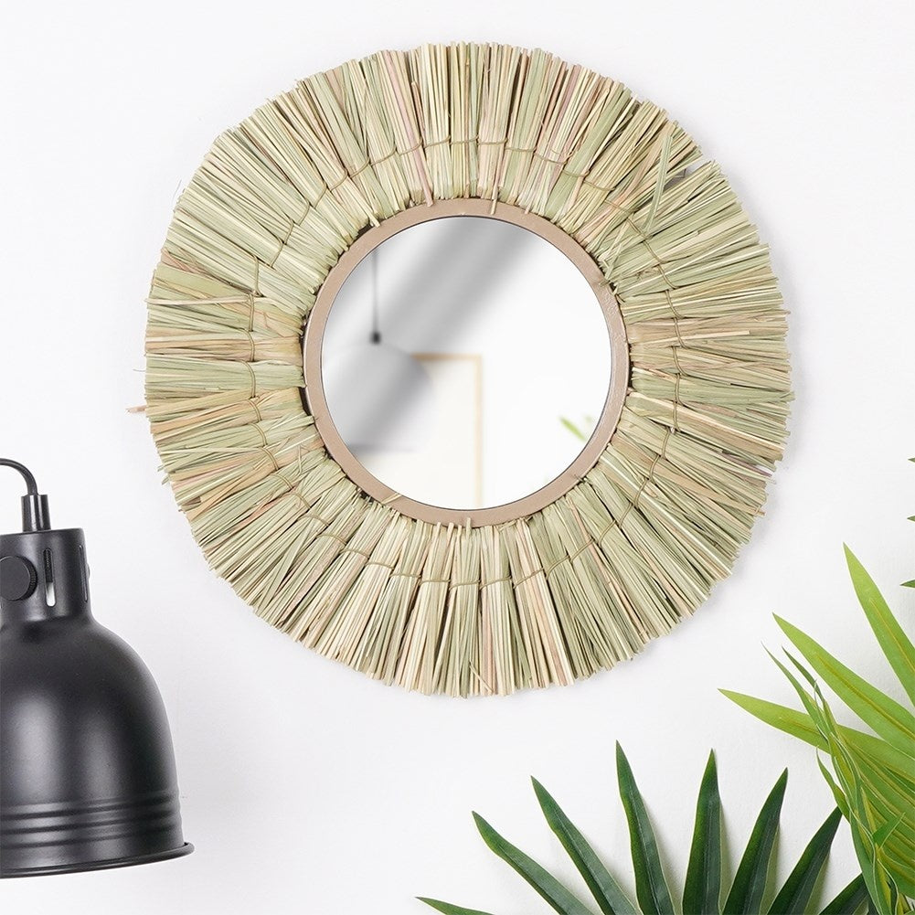 Elegant Wall Mirror with Natural Raffia Bast, 32 cm