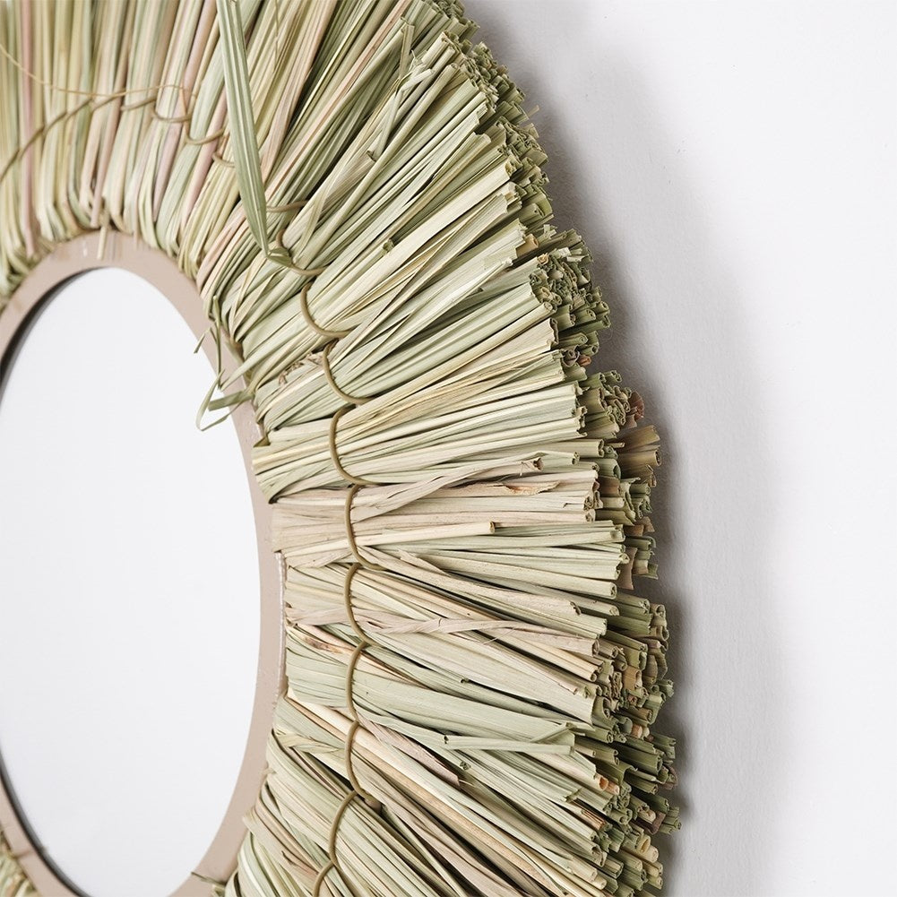 Elegant Wall Mirror with Natural Raffia Bast, 32 cm