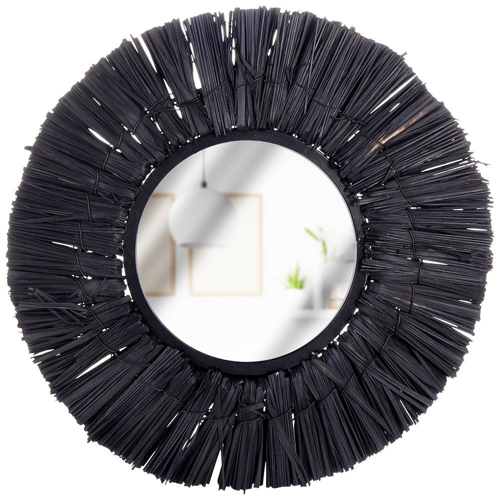 Elegant Wall Mirror with Raffia Frame - 32 cm Diameter