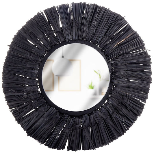 Elegant Wall Mirror with Raffia Frame - 32 cm Diameter