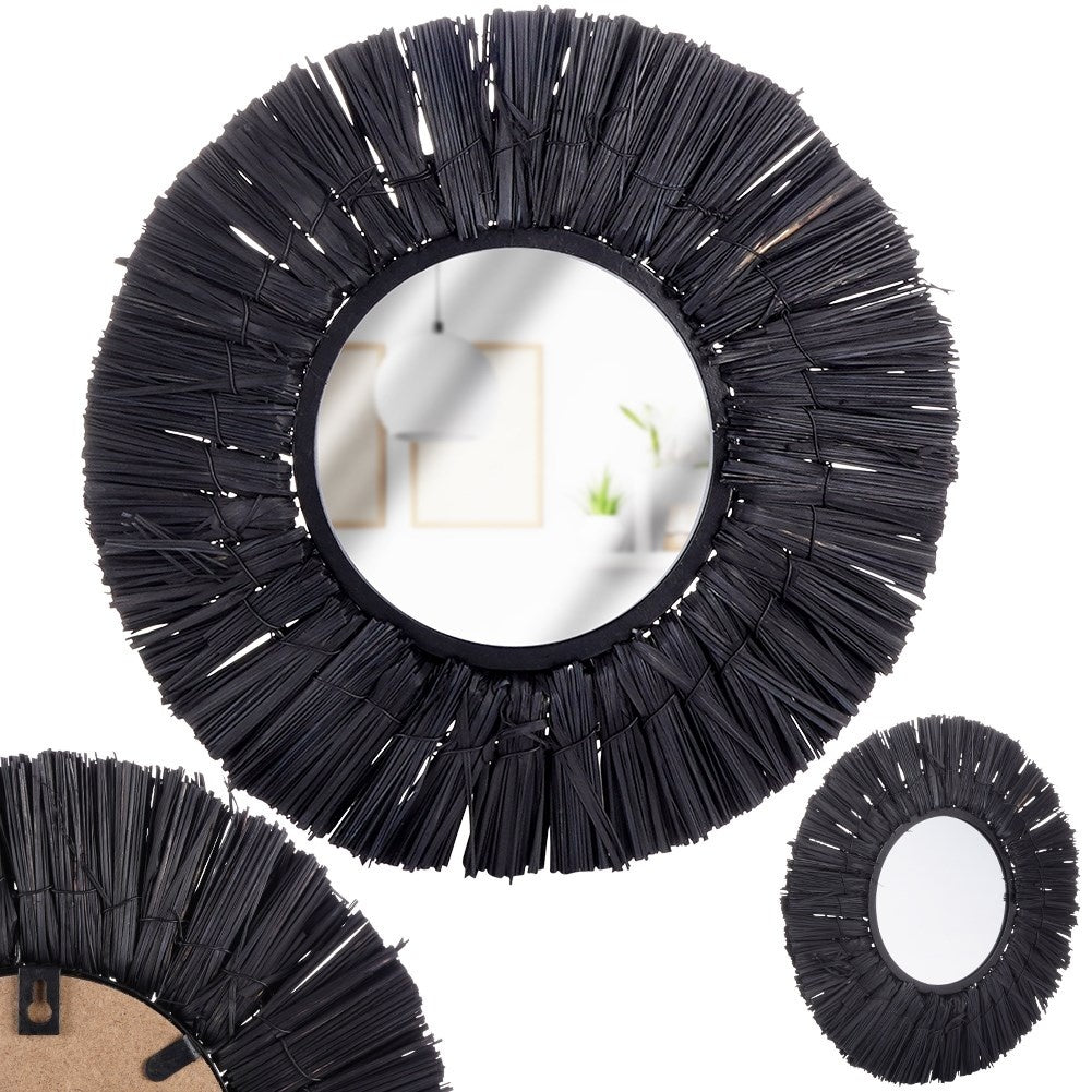 Elegant Wall Mirror with Raffia Frame - 32 cm Diameter