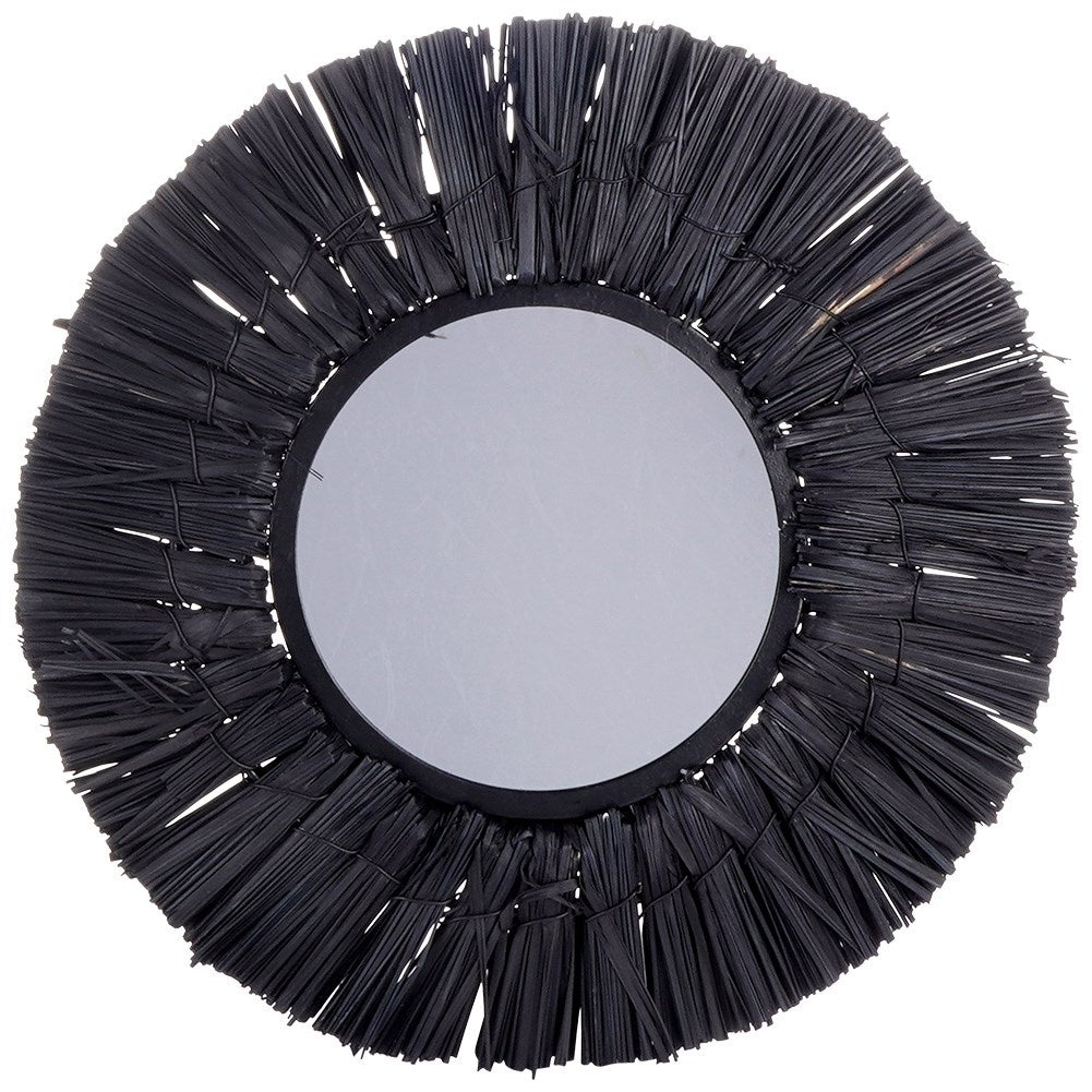 Elegant Wall Mirror with Raffia Frame - 32 cm Diameter