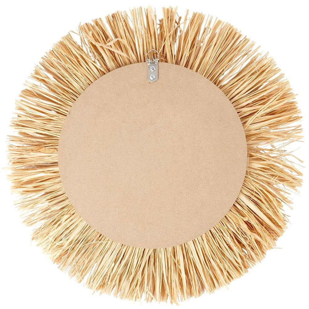 Elegant Wall Mirror with Raffia Frame and Wooden Beads
