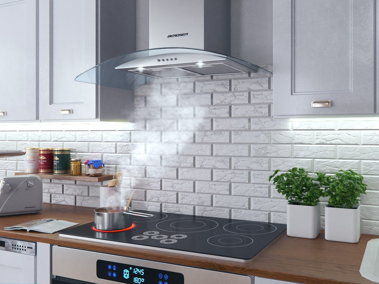 Elegant Wall Mounted Kitchen Hood 90 cm Berdsen BT-223 Stainless Steel