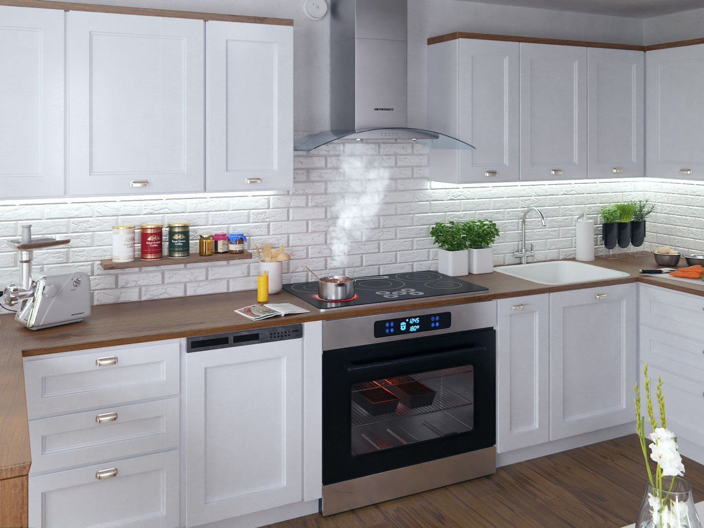 Elegant Wall Mounted Kitchen Hood 90 cm Berdsen BT-223 Stainless Steel