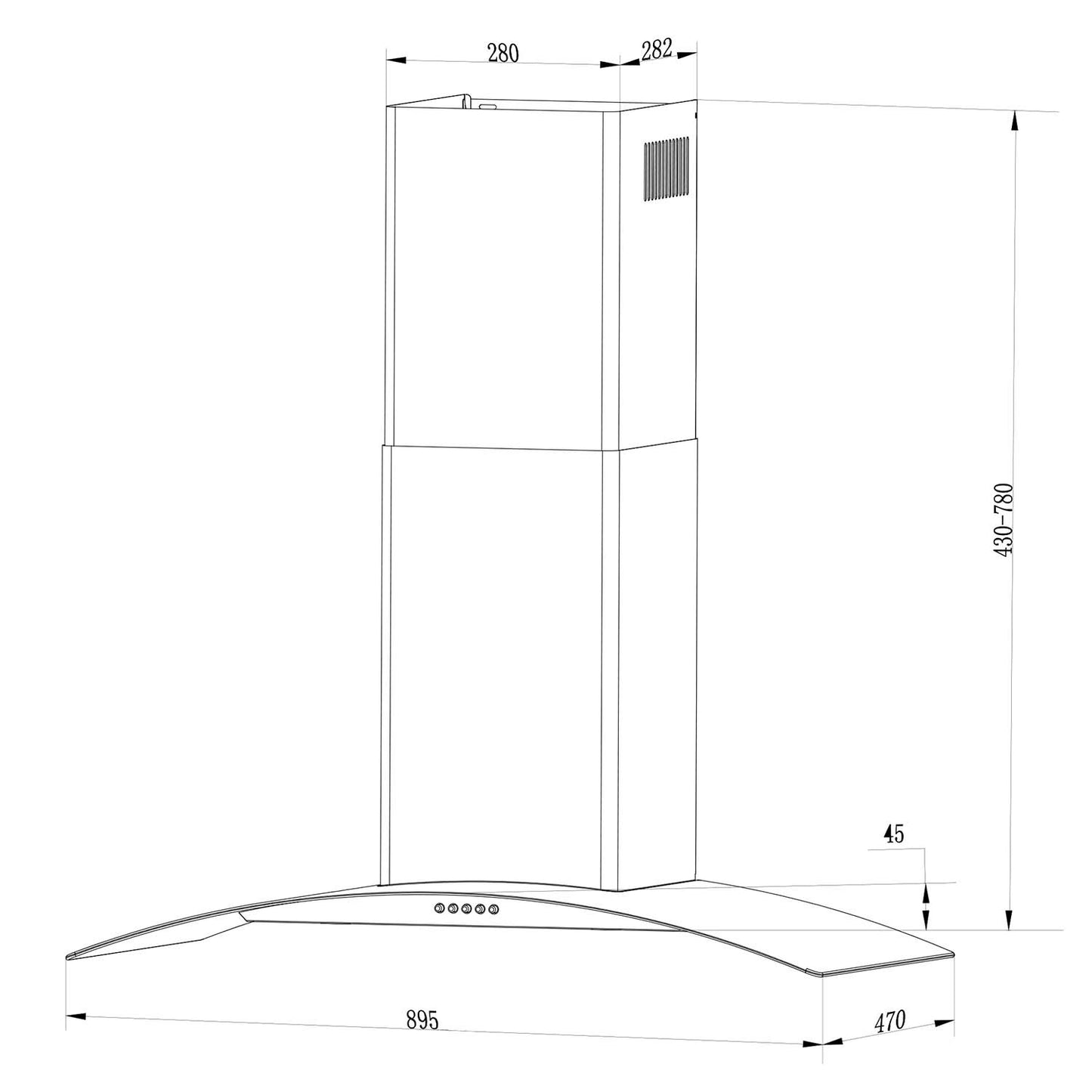 Elegant Wall Mounted Kitchen Hood 90 cm Berdsen BT-223 Stainless Steel