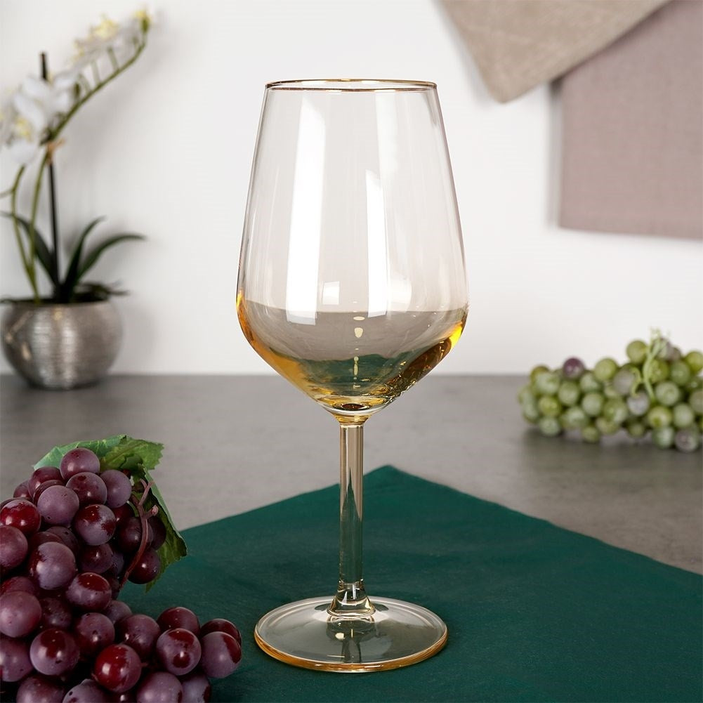 Elegant Wine Glass in Amber with Gold Rim for White & Red Wine