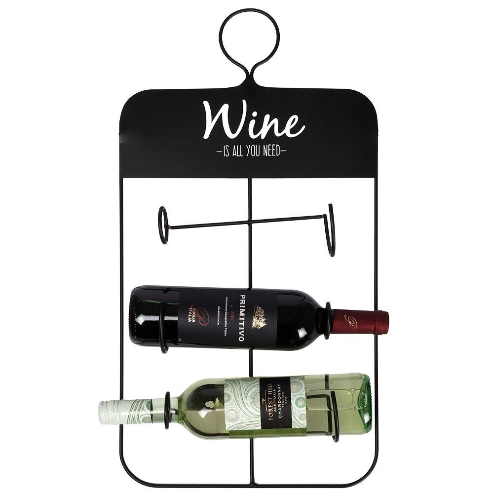 Elegant Wine Rack for Three Bottles in Black Metal