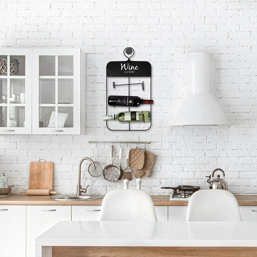 Elegant Wine Rack for Three Bottles in Black Metal