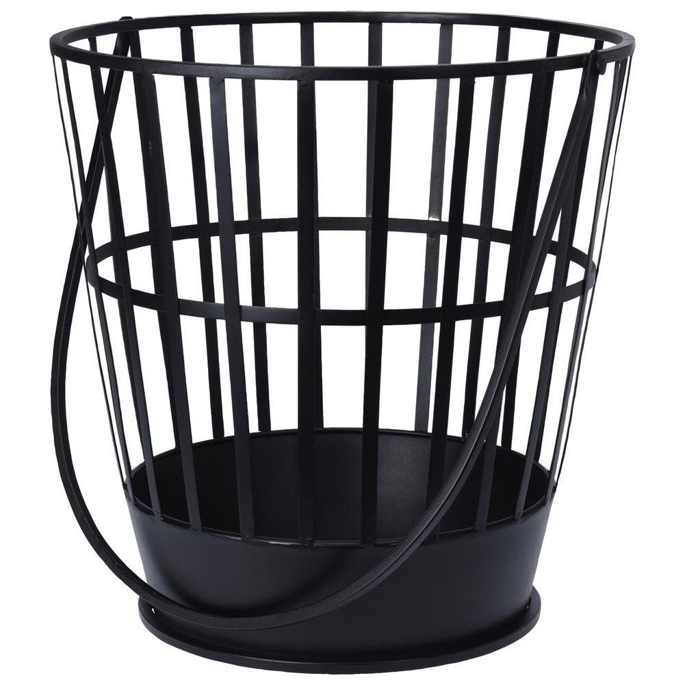Elegant Wood Basket in Black Metal for Loft Style Fireplace