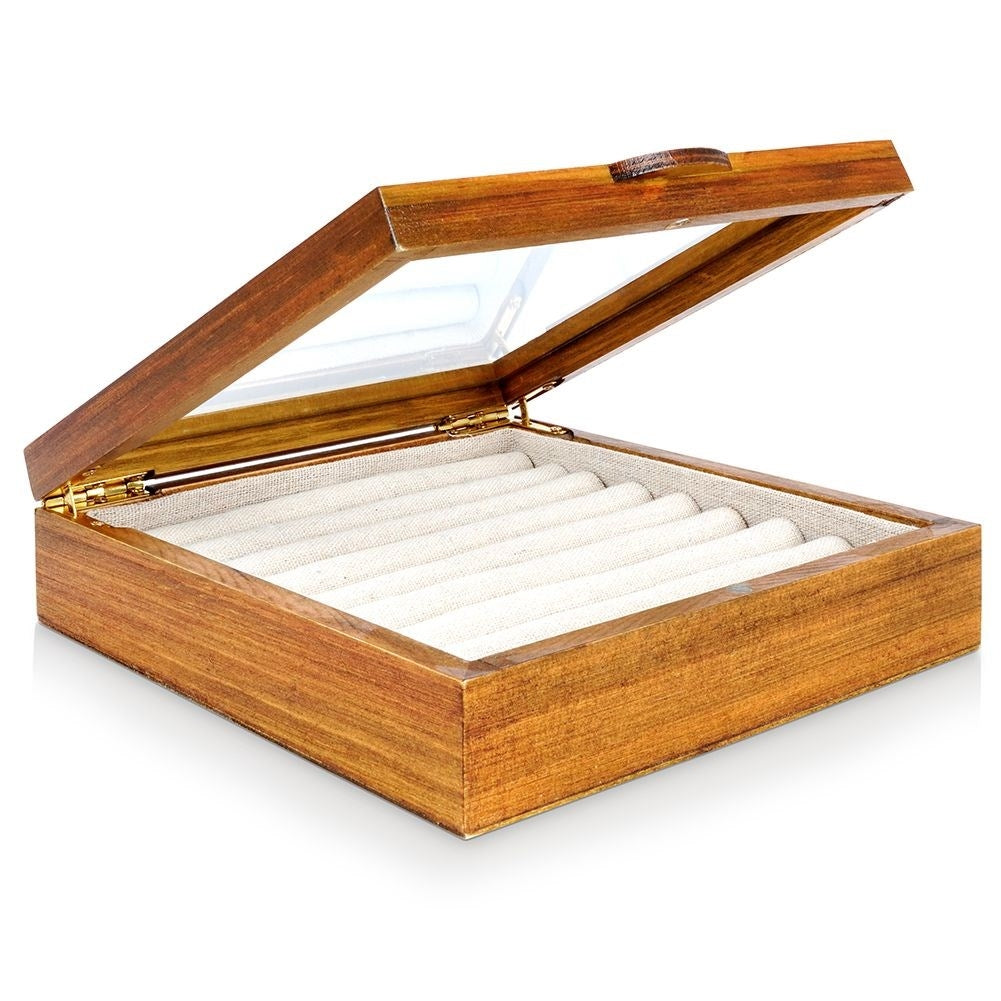 Elegant Wooden Box with Glass Lid for Jewelry