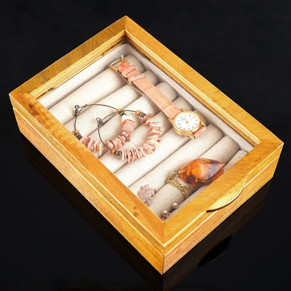 Elegant Wooden Box with Glass Lid for Jewelry
