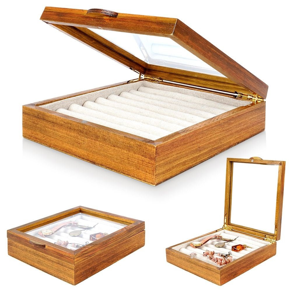 Elegant Wooden Box with Glass Lid for Jewelry