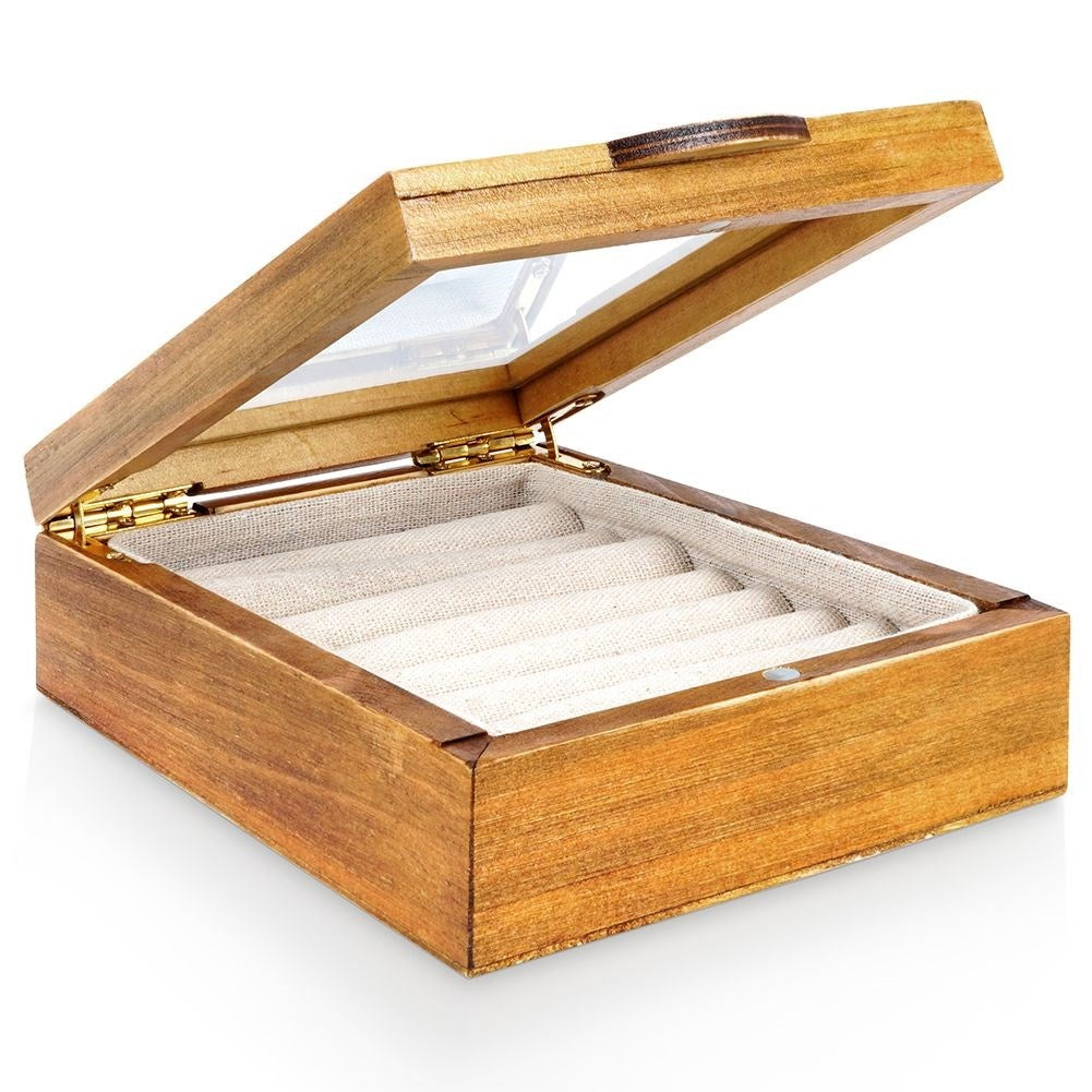 Elegant Wooden Jewelry Box with Glass Lid and Fabric Lining