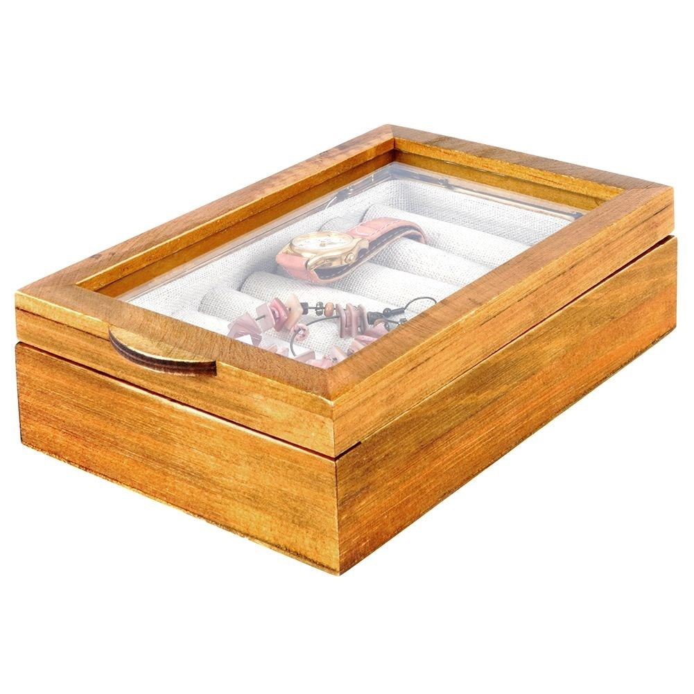 Elegant Wooden Jewelry Box with Glass Lid and Fabric Lining