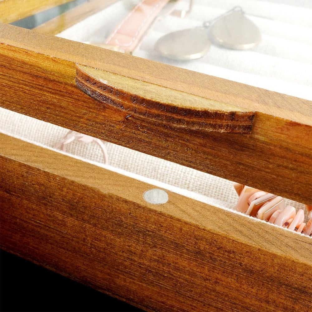 Elegant Wooden Jewelry Box with Glass Lid and Fabric Lining