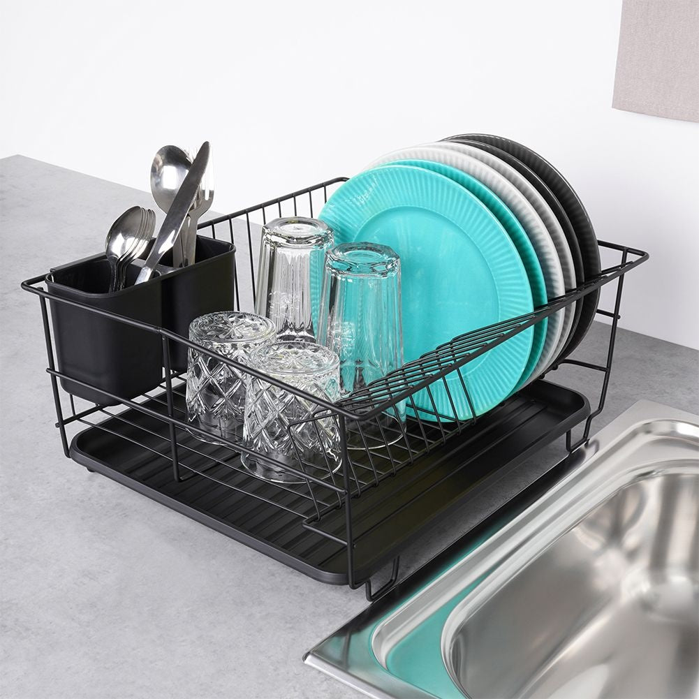 Elegant and Practical Black Dish Rack with Drip Tray