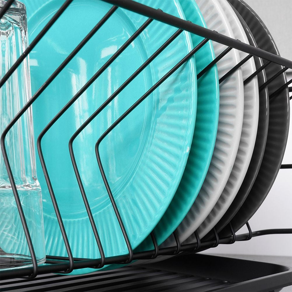 Elegant and Practical Black Dish Rack with Drip Tray