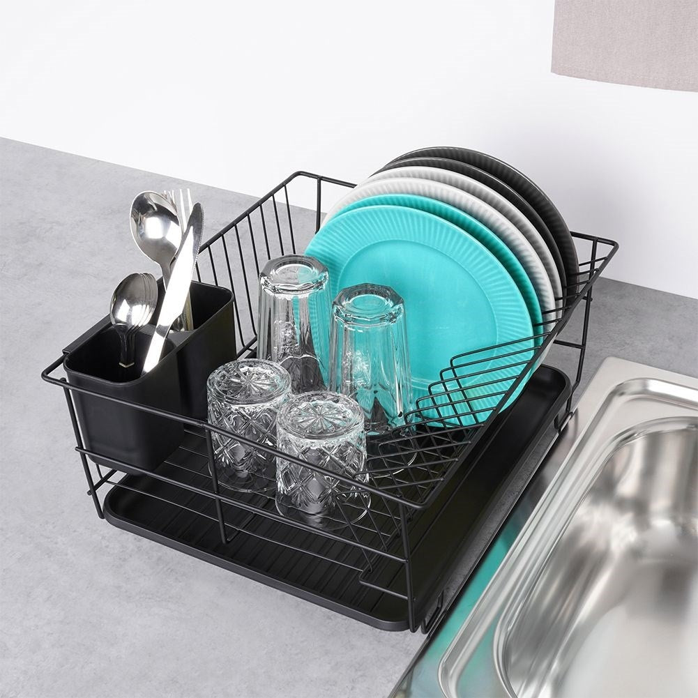 Elegant and Practical Black Dish Rack with Drip Tray