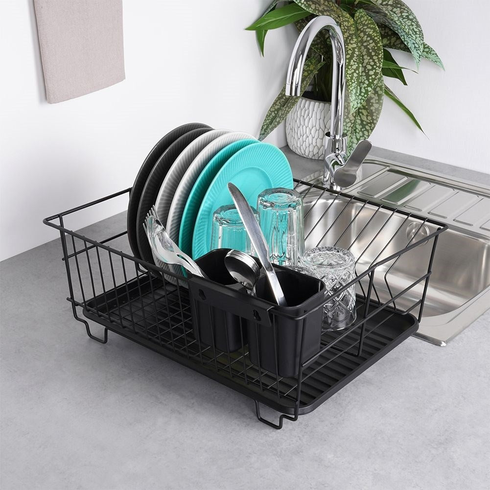 Elegant and Practical Black Dish Rack with Drip Tray