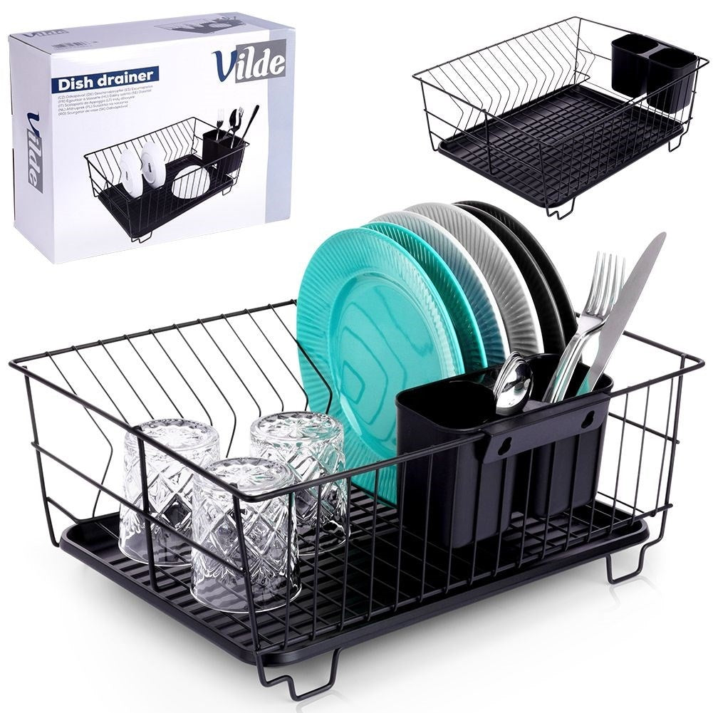 Elegant and Practical Black Dish Rack with Drip Tray