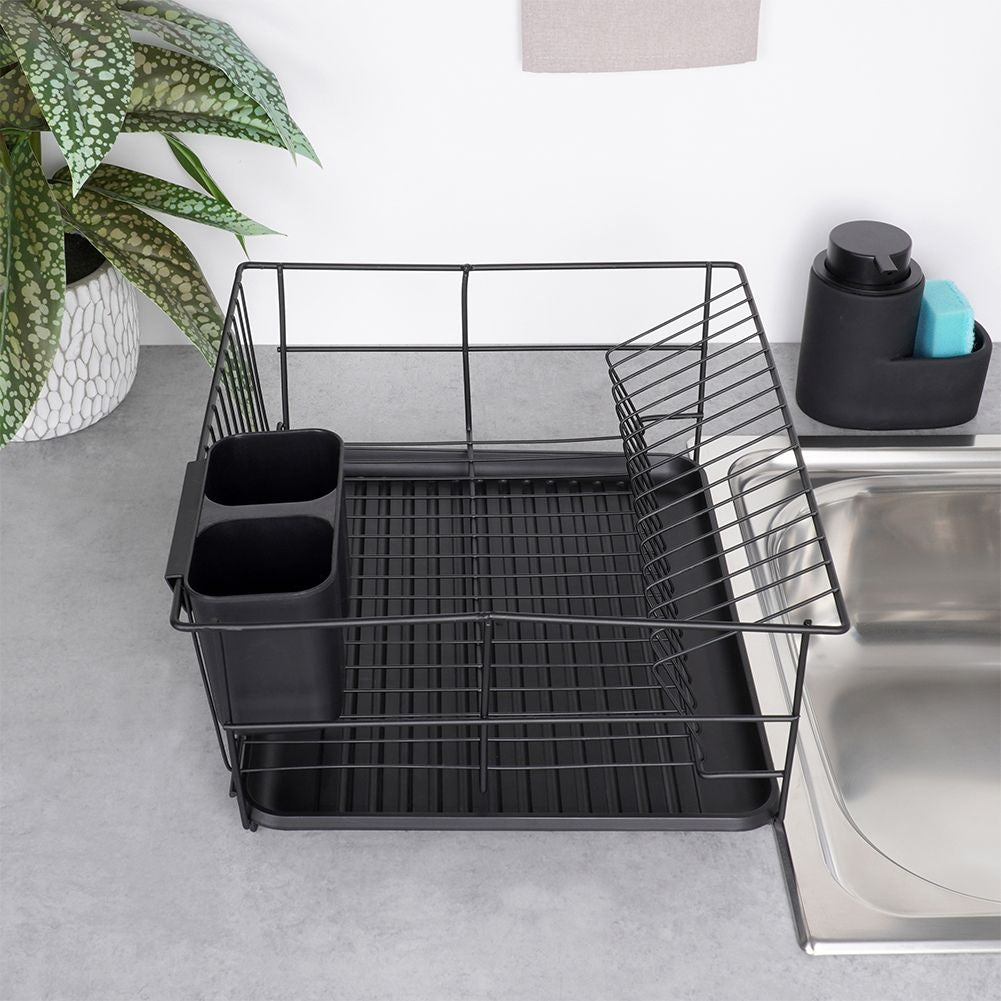 Elegant and Practical Black Dish Rack with Drip Tray