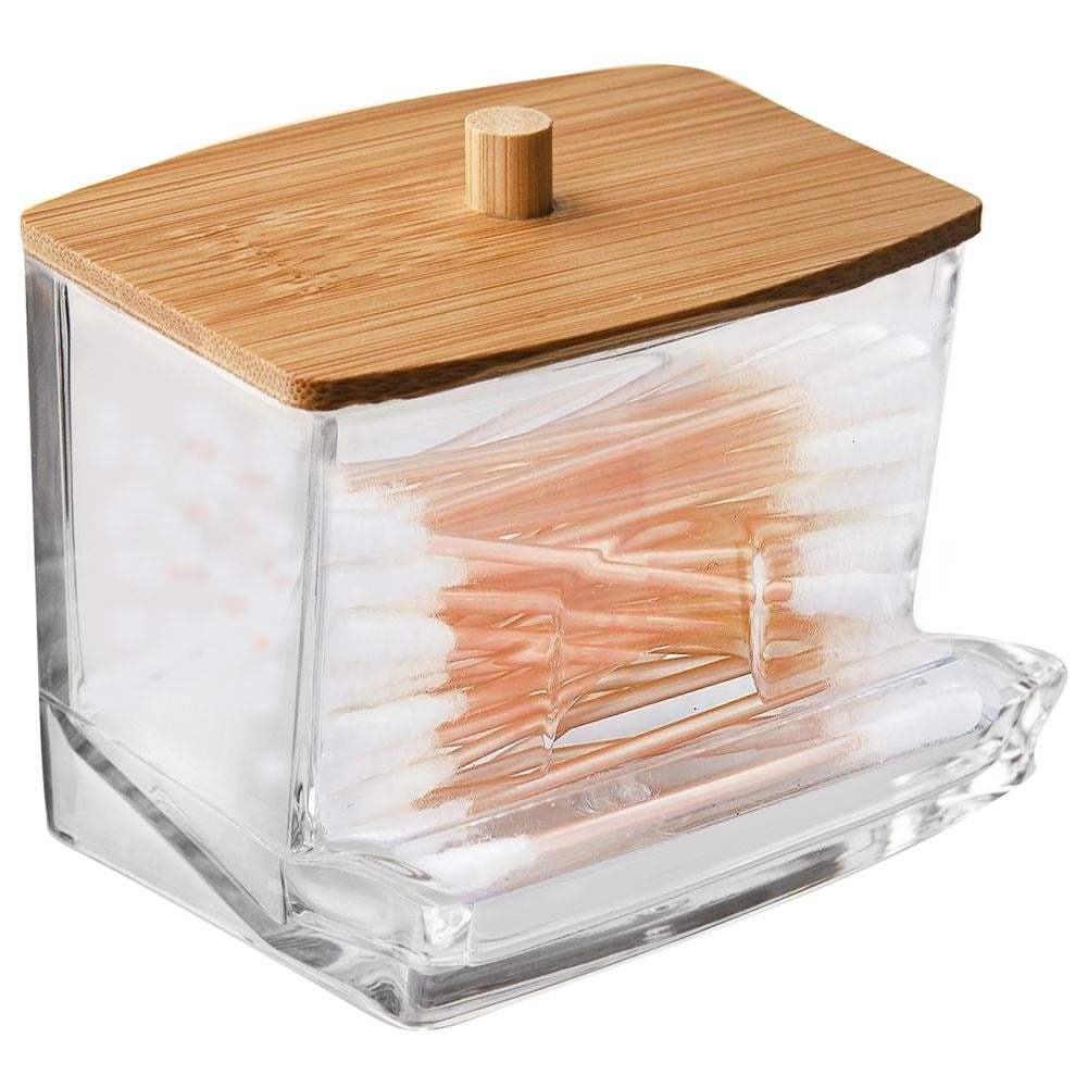 Elegant and durable cotton swab container in acrylic and bamboo