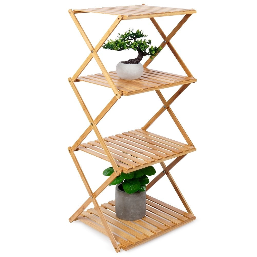 Elegant and functional bamboo shelf with four levels.