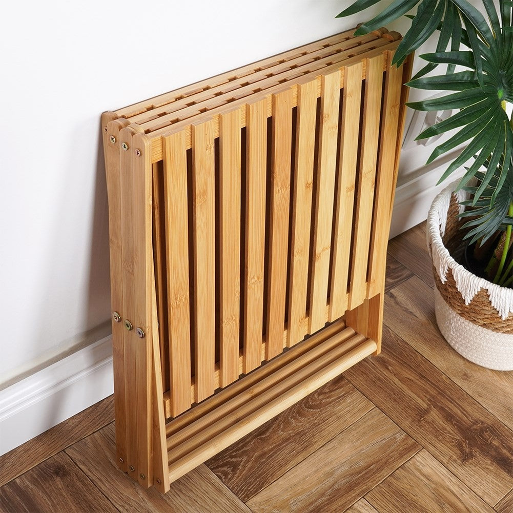 Elegant and functional bamboo shelf with four levels.