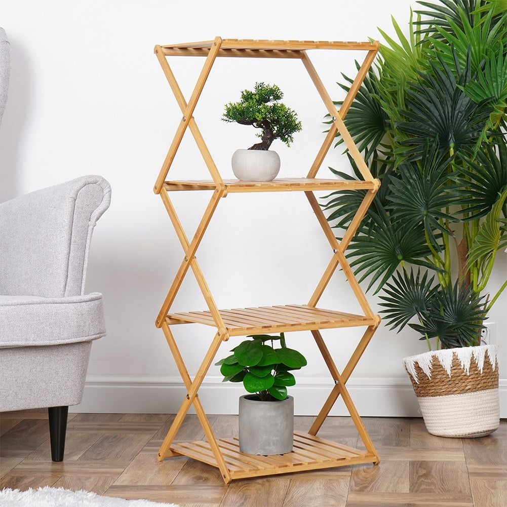 Elegant and functional bamboo shelf with four levels.