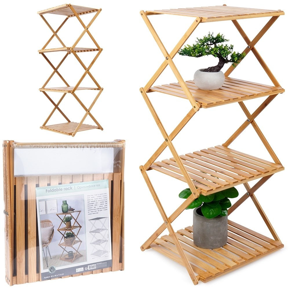 Elegant and functional bamboo shelf with four levels.