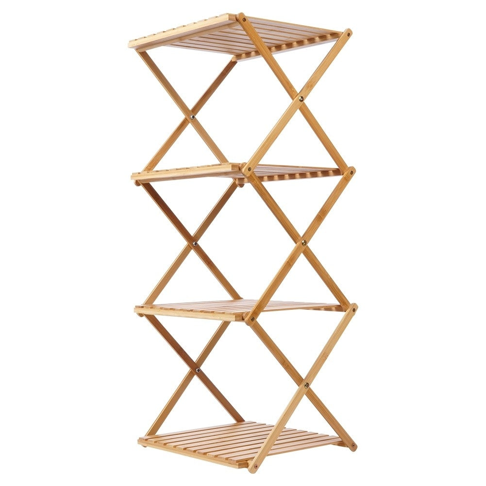 Elegant and functional bamboo shelf with four levels.