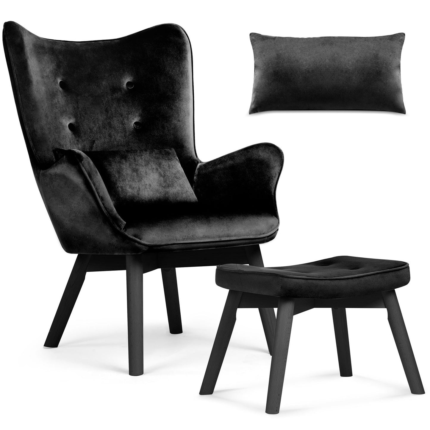 Elegant armchair with footstool Sofotel Norse black