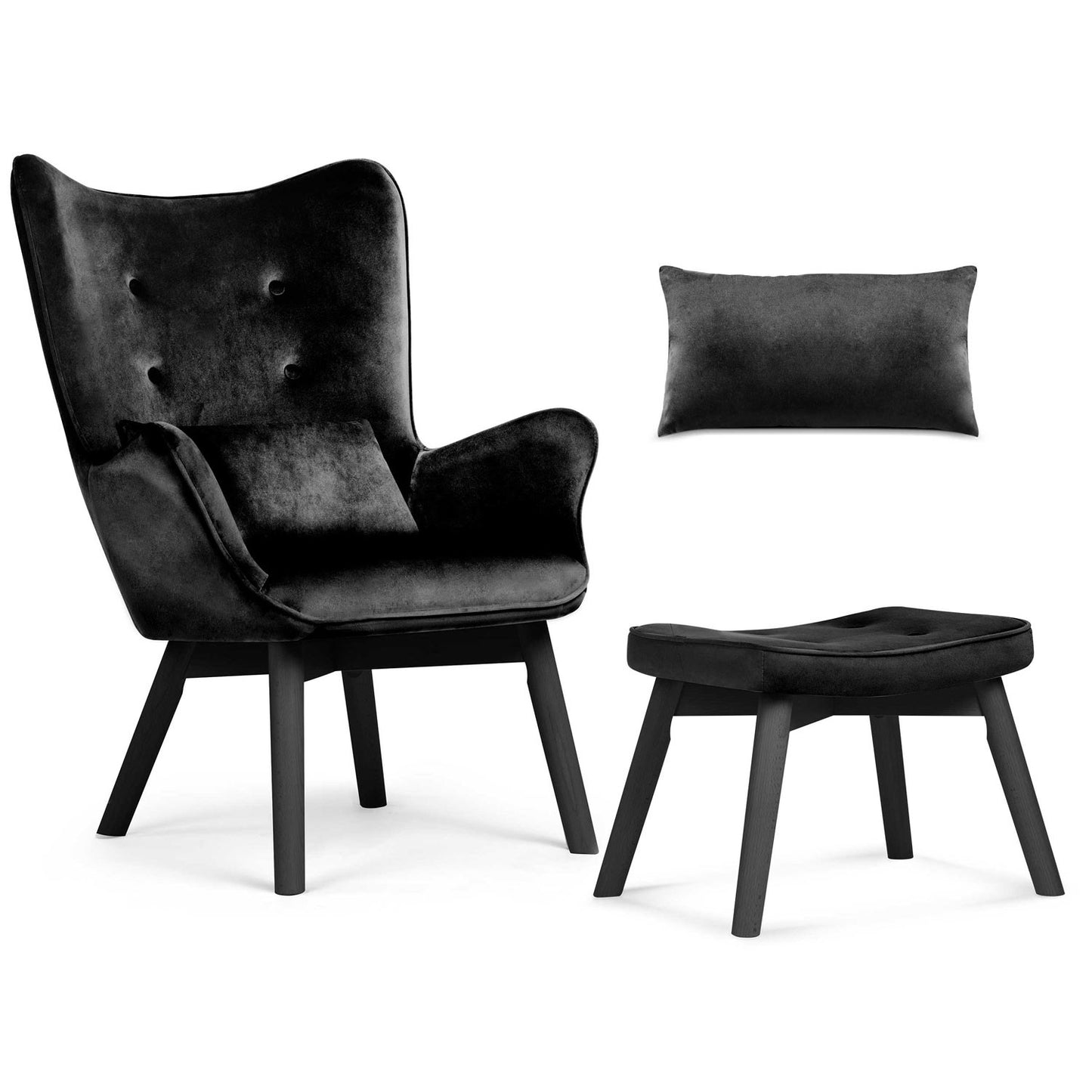 Elegant armchair with footstool Sofotel Norse black