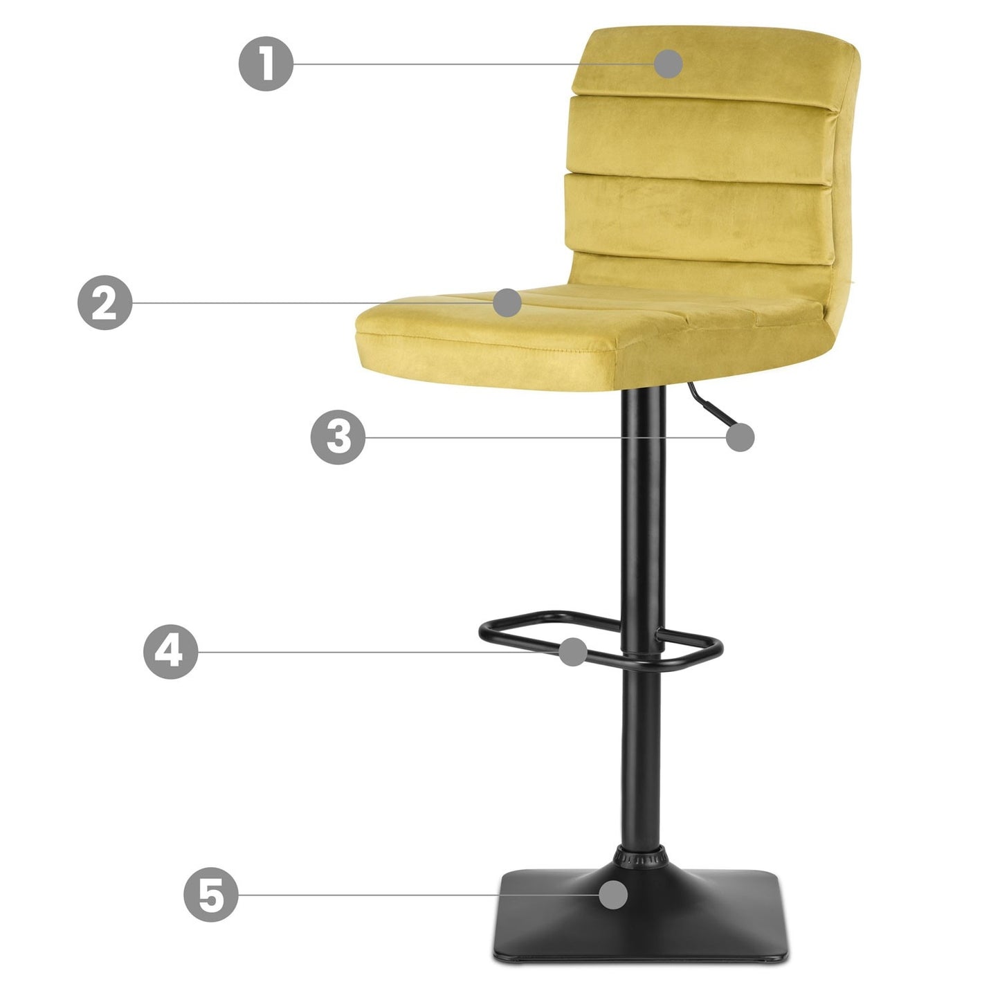 Elegant bar stool with backrest Drava - Yellow
