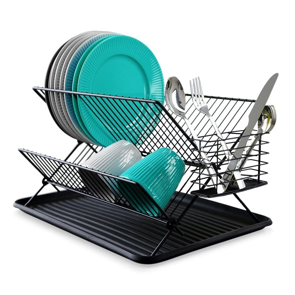 Elegant black dish rack for plates, glasses and cutlery