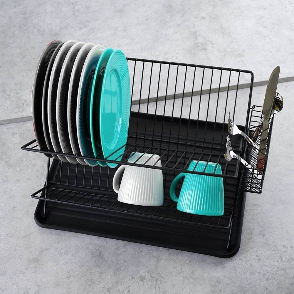 Elegant black dish rack for plates, glasses and cutlery