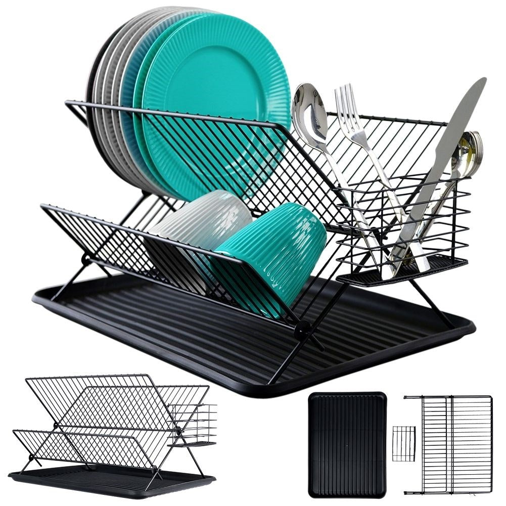 Elegant black dish rack for plates, glasses and cutlery