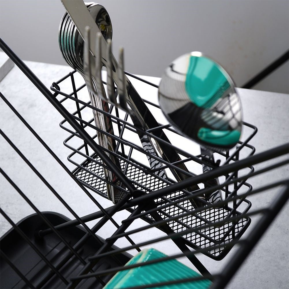 Elegant black dish rack for plates, glasses and cutlery