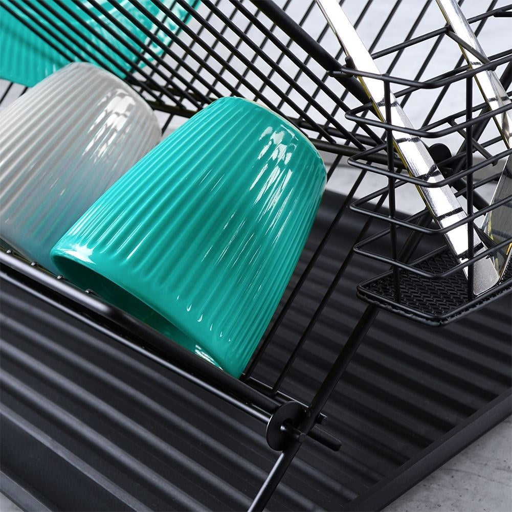 Elegant black dish rack for plates, glasses and cutlery