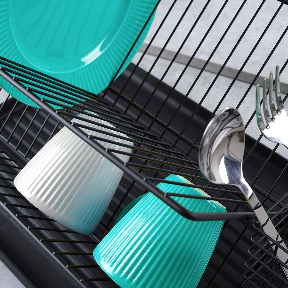 Elegant black dish rack for plates, glasses and cutlery