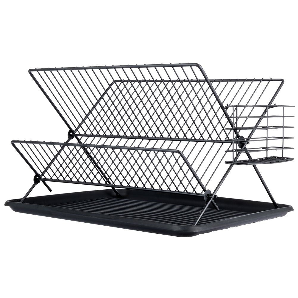 Elegant black dish rack for plates, glasses and cutlery