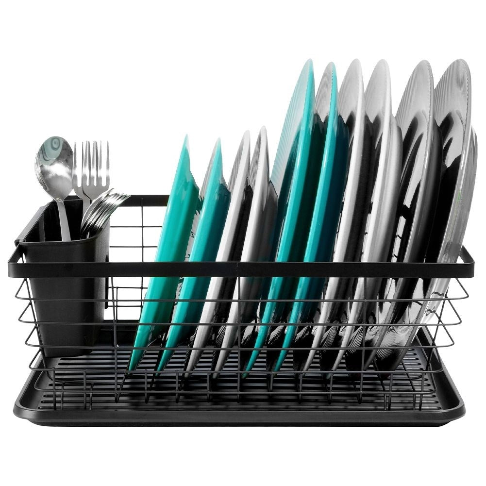 Elegant black dish rack with drainage tray
