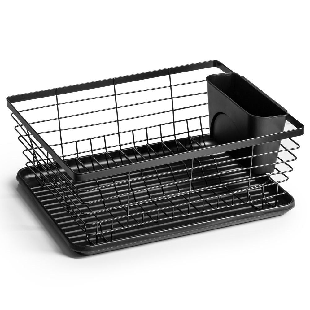 Elegant black dish rack with drainage tray